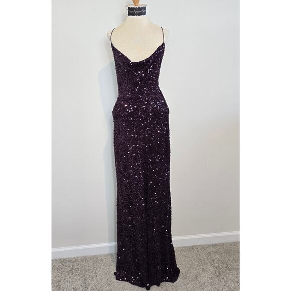 Plum Esperanza Formal Sleeveless A-line Front Slit Sequin Long Dress Sz S (758) - Picture 1 of 16